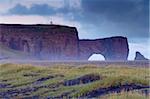 Dyrholaey inselberg and cliffs, southernmost point of Iceland, from the low-lying coast near Vik, Iceland, Polar Regions