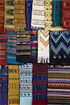 Handmade fabrics for sale in the market, Panajachel, Lake Atitlan, Guatemala, Central America