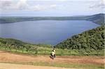 Laguna de Apoyo, a 200 meter deep volcanic crater lake set in a nature reserve, Catarina, Nicaragua, Central America