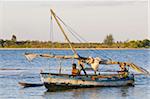 Fishing boat returning from fishing, Antsanitian Beach Resort, Mahajanga, Madagascar, Indian Ocean, Africa