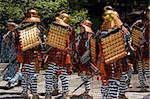 Samurai warriors wearing costumes while participating in the Shunki Reitaisai festival in Nikko, Tochigi, Japan, Asia