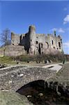 Steg Stein vor Laugharne Castle, Carmarthenshire, Wales, Vereinigtes Königreich, Europa