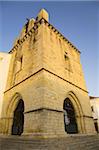 The fortress like stone tower of medieval Faro Cathedral (Largo da Se) in Faro, Algarve, Portugal, Europe