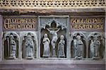 Holy Trinity Chapel altar medieval reredos with St. James, St. Andrew, St. Peter and St. Paul, St. Davids Cathedral,  Pembrokeshire National Park, Wales, United Kingdom, Europe