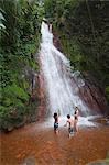 Mother and Boys Playing in Waterfall, Miravalles, Cordillera de Guanacaste, Guanacaste, Costa Rica