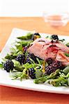 Salmon on Arugula with Blackberries