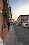 Street View with Volcano De Agua and Santa Catalina Arch, Antigua Guatemala, Guatemala