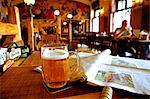 Czech Republic, Prague; Inside a typical traditional Czech pub with its painted walls.