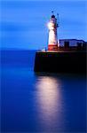 The Lighthouse at the end of the Newlyn Pier at dawn, long exposure, Newlyn, Cornwall, UK