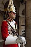 England, London, Horseguards. A Guardsman in the Household Cavalry holding a Ceremonial Sword.