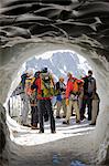 Climbers from inside the tunnel at the top of the Aigle du Midi in Chamonix France