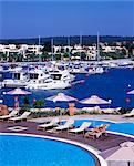 The marina with the Asterias Suites' swimming pool in the foreround