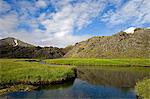 Iceland. The interior of southern Iceland is characterised by low lying,heavily eroded mountains of volcanic origin.