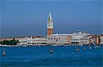 View of Venice waterfront and the entrance to the Grand Canal from ferryboat with the Palazzo Ducale The domes of St Marks cathedral and the Campanile