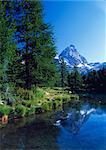 View of Mont Cervinia,the Matterhorn from Lake Bleu,Italy