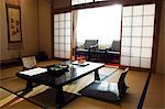 Japan,Shikoku Island,Ehime Prefecture,Matsuyama City. A traditional Ryokan tatami mat bedroom.