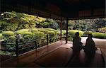 Japan,Honshu Island,Kyoto. The Shisendo Temple was built in 1641 by the poet Ishikawa Jozan (1583-1672) as a mountain retreat for hermits. It now belongs to the Soto sect of Zen Buddhism. The Temple is famous for its Japanese azalea (tsutsuji) garden and its tranquility.