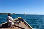 Malawi, Malawisee, Nkwichi Lodge. Übertragung auf Nkwichi Lodge umfasst die Überquerung auf der mosambikanischen Seite des Lake Malawi.