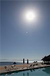 Malawi, Lake Malawi, Club Makokola. The large swimming pool overlooks Lake Malawi.