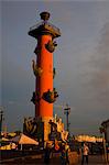 Russia, St.Petersburg; One of the Rostral columns on Vassilevski Island on the Neva river embarkment.