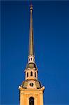 Russia, St.Petersburg; the golden pointed bell tower of the St.Peter and St.Paul's Cathedral.