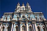 Russia, St.Petersburg; Smolny Cathedral with its bright blue and white colours