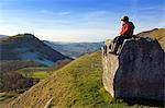 Pays de Galles, Clwyd, Llangollen. Surplombant la vallée de Llangollen vers Castell Dinas Bran de la promenade panoramique, Offa Dyk.