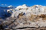 Wales, Gwynedd, Snowdonia. View of the Snowdon Horseshoe in winter from the east.