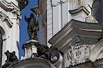 Church of St Nicholas, Old Town, Prague. Detail of statues and pediments