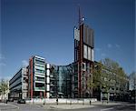 Channel 4 Television Centre, overall exterior. Architects: Richard Rogers Partnership