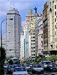 Madrid, Gran Via, main traffic artery through downtown Madrid.