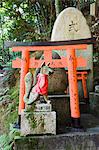 Kitsune or messenger foxes that are a symbol of wealth in Fushimi Inari Shrine, Kyoto, Japan