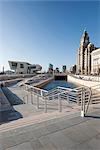 The Liver Building and new Ferry Terminal Building, a new branch of the Beatles Story Museum at the The Canal Link, Pier Head in Liverpool, Merseyside, England, UK