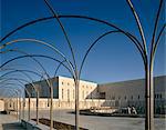 Supreme Court, Jerusalem (completed 1992). Exterior with skeletal metal arches. Architects: Ram Karmi and Ada Karmi Melamede