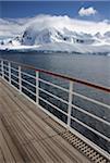 View of mountains from deck of ship