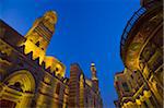 Madrasa of Barquq Mosque illuminated at dusk