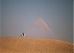 Femme cheval avec la grande pyramide de Khéphren derrière