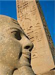 Detail of head of pharaoh in front of obelisk