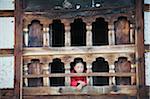 Asia, Bhutan, Phobjikha Valley, Gangtey-Gompa-Monastery, monk at window