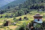 Asia, Bhutan, ruins of abandonded houses of deceased people