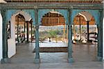 Kenya, The front entrance to the luxurious Sasaab Lodge on the banks of the Uaso Nyiru River.