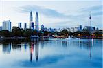 South East Asia, Malaysia, Kuala Lumpur, Petronas Towers and KL Tower, Lake Titiwangsa