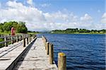 Northern Ireland, Fermanagh, Enniskillen. View along the waterway that joins Upper and Lower Lough Erne from a jetty.