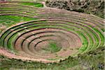 Peru. The fascinating, deep amphitheatre-like terracing at Moray was built by the Incas around 1400. It is believed to have been used as an experimental agricultural site because each layer of concentric terraces has its own microclimate.