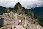 Peru, The world-famous Inca ruins at Machu Picchu at an altitude of 7,710 feet above sea level with the peak, Huayna Picchu.