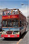 Peru, A double-decker bus takes tourists on a sightseeing tour of Arequipa. Known as  La Ciudad Blanca  (The White City).