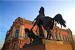 Russia, St. Petersburg; One of the four horse sculptures on the Anitchikov Most on Nevski Prospekt