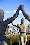 A sculpture of people performing the Sardana, the traditional Catalan dance in Montjuic, Barcelona, Spain