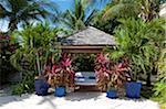 West Indies, Turks and Caicos Islands, Provodenciales. Gazebo at Point Grace resort.