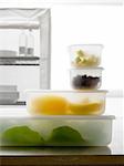 Food storage containers with fruit and vegetables